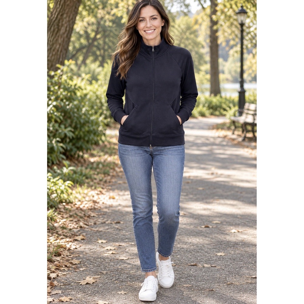 T By Talbots (Medium Womens Size) DARK BL Tech Fleece Activewear Full-Zip Jacket